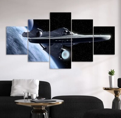 star trek Enterprise-Rahmenlos-ca.40x120 cm-5-teiliges Bilder Set Leinwandpo4797