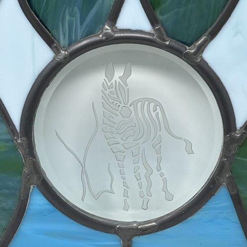 Leaded Stained Glass Panel Suncatcher Etched Zebra 14.5"x8 3/4 Signed & Numbered - Picture 2 of 10