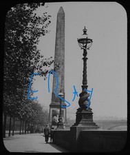 LONDON CLEOPATRAS NEEDLE C1890 VICTORIAN Magic Lantern Slide PHOTOGRAPH