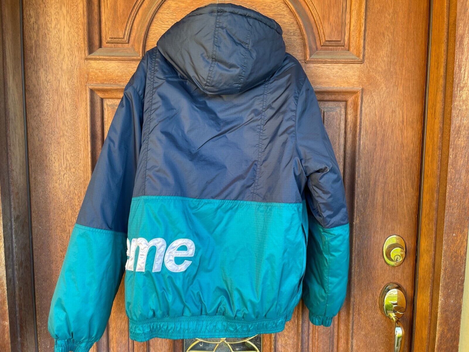 FW16 Supreme Sideline Logo Parka Navy Medium