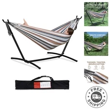 Space-Saving Double Hammock Set with Steel Stand - Easy Setup & Carrying Bag