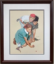 Norman Rockwell "Knuckles Down" CUSTOM FRAMED Art  Print Americana