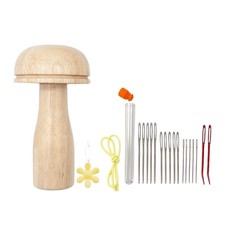 DIY Darning Kit Wooden Mushroom Shaped Tool with Needle for Hand Sewing Use