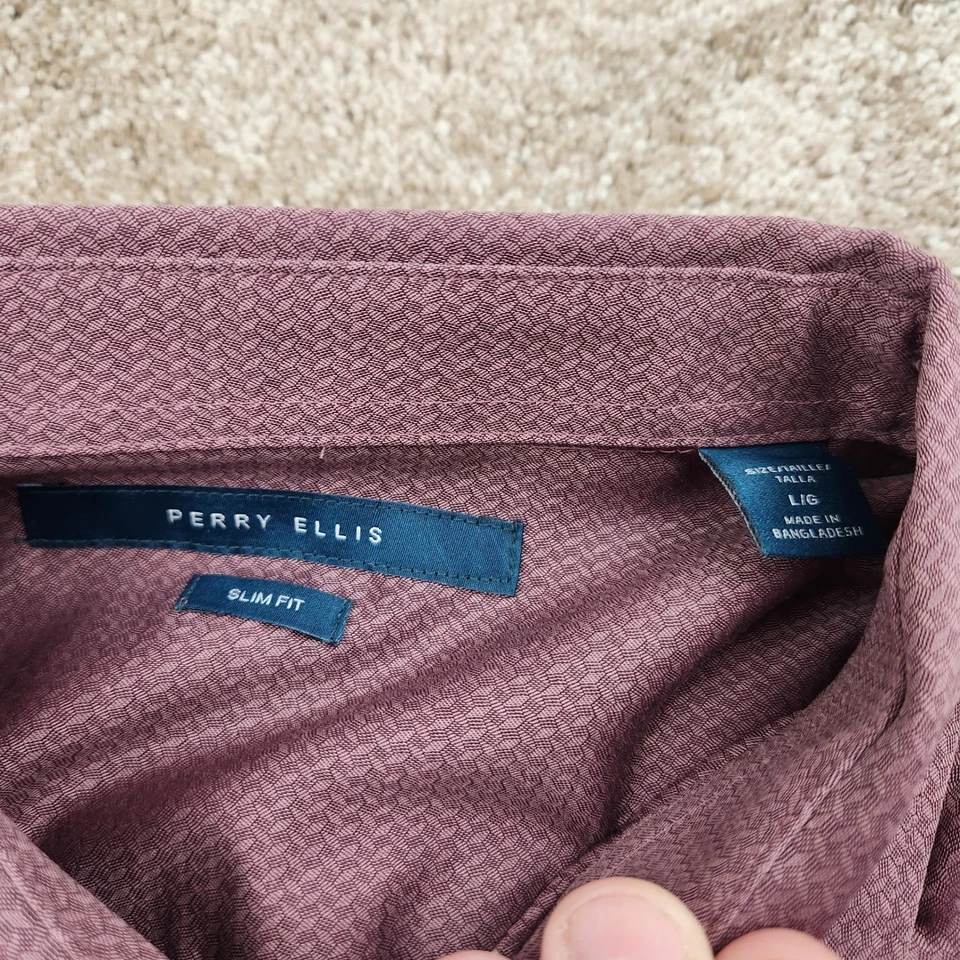 Perry Ellis Mens Burgundy Wine Tasting Slim Fit Dress Shirt L/G MSRP $59.50 NWT - Image 2 of 4