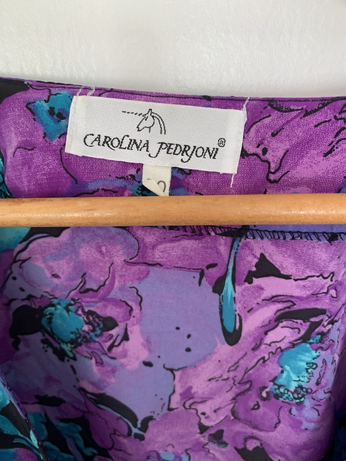 Carolina Pedrjoni Purple Teal Floral Wrap Blouse Short Sleeve Vintage image 2