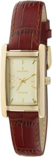 Peugeot Women's Classic 14Kt Gold Plated Watch, Rectangular Tank Shape Brown 