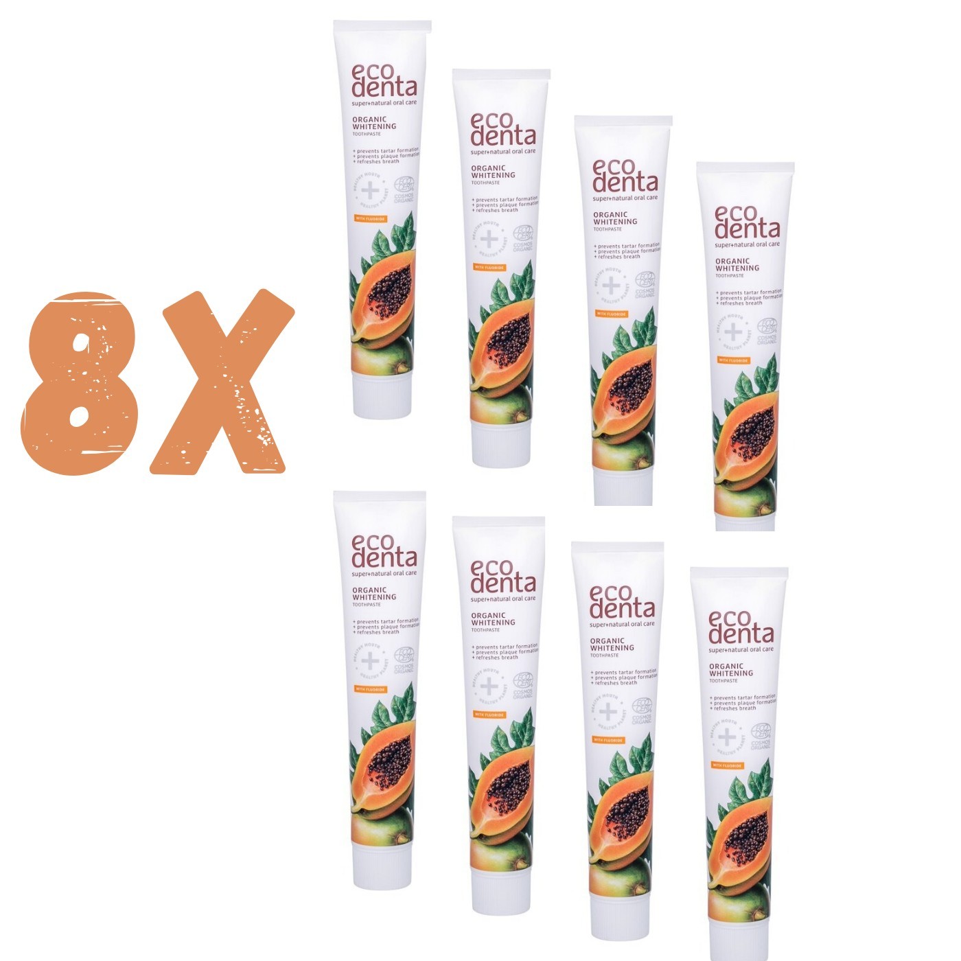 8 X Ecodenta Organic Whitening Toothpaste with Papaya Extract 75ml