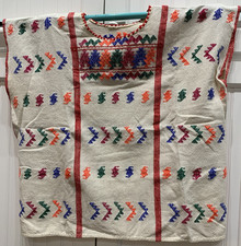Vintage Traditional Guatemalan Huipil Lightweight Embroidered Geometric Medium M
