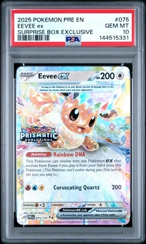 2025 POKEMON PRE EN-PRISMATIC EVOLUTIONS SURPRISE BOX EXCLUSIVE EEVEE EX PSA 10