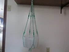 Vintage Handmade Green & White Beaded Plant Holder/Hanger. 34"
