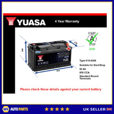 AGM Car Battery fits ASTON MARTIN DB11 VANTAGE DBX DB9 VANQUISH Yuasa