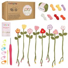 Crochet Kit for Beginners - 8 Flower Bookmarks Knitting Kit w/Step-by-Step Vi...