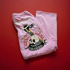 ED HARDY PINK SWEATPANTS SNAKE AND SKULL FLAME SIZE SMALL NWT