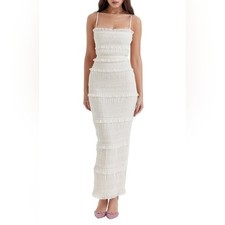 HOUSE OF CB Solana Sequin Smocked & Shirred Cocktail Dress In Cream Size Medium