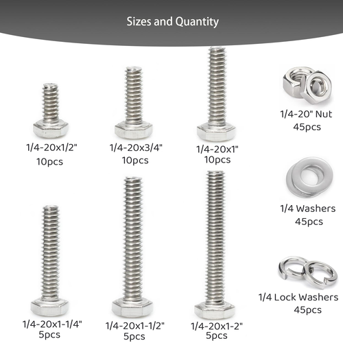 180 Pcs SAE Stainless Steel Nuts and Bolts Assortment Kit, Including 6 Sizes 1/4 - Picture 3 of 12