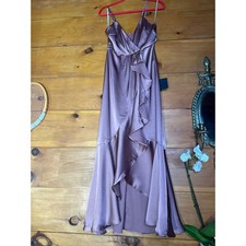 NWT Lulus Enchanted Moments Mauve Pink Satin Ruffled High-Low Dress Wedding Sz S