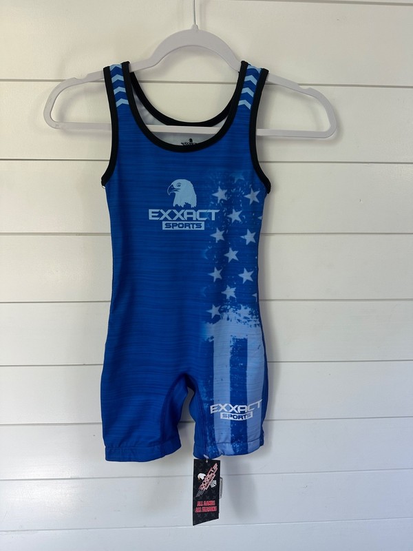 Exxact Sports Youth Small Wrestling Singlet Blue USA Stars NWT YS Compression
