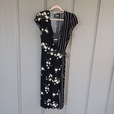 Reformation Sabrina Wrap Midi Dress Size L Femenine Floral Striped Viscose Rayon