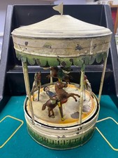 Vintage Civil War Era Hand Painted Wind-Up Metal Carousel Merry-Go-Round Toy