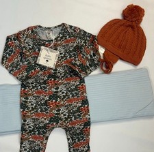 NWT Kate Quinn 3-6M footie hat  Swaddle Blanket set cotton modal warm floral