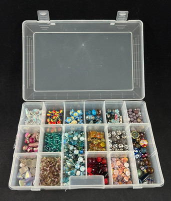 Mixed Lot of 1.5 lbs Loose Beads + Organizer Box Glass Ceramic Plastic +