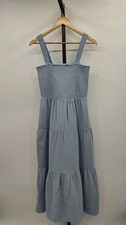 Quince Women 100% Organic Cotton Gauze Smocked Sleeveless Maxi Dress Blue S