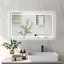 LED Illuminated Bathroom Mirror With Demister Touch Control Switch Light Up Aica