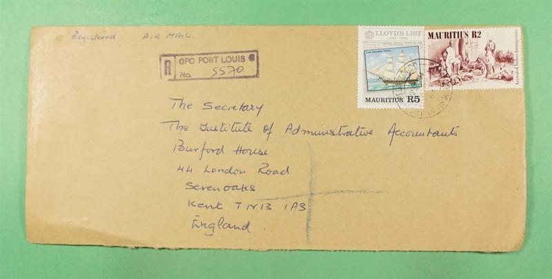 DR WHO 1984 MAURITIUS REGISTERED AIRMAIL PORT LOUIS TO ENGLAND R45891