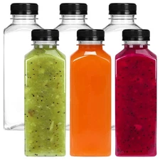 6 Pack PET Juice Bottles with Caps 16 Oz Clear,Reusable Water Bottles with St