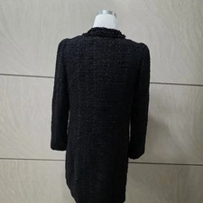 Black Pearl Tweed Long Jacket with Chain Detail 55-55.5