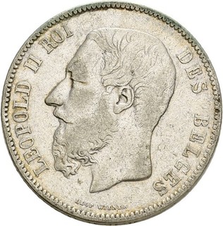 Künker: Belgien Leopold II 5 Francs 1868 Silber