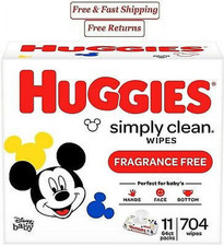 Baby Wipes Simply Clean Unscented Baby Wipes 11 Flip-Top Packs 704 Wipes Total