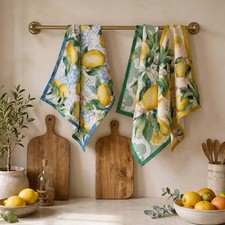 Set of 3 50x70 Lemon Tea Towels in Pure Cotton