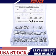 340Pcs 1/4'' Rope Cable Thimbles Aluminum Crimping Loop Sleeve Ferrule Wire NEW