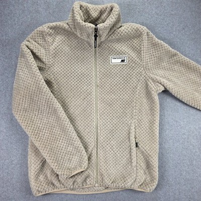 New Balance Sherpa Fleece Zip Jacket Women Size XL Ivory Pockets Soft Logo