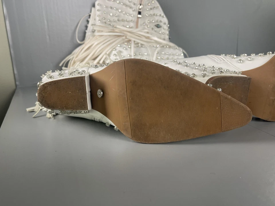 Botas Azalea Wang Bennett para mujer talla 7 altas flecos occidentales estrás tachonadas Foto 3 de 4