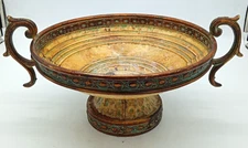 Grecian-Inspired Ornate Metal Bowl W/ Handles Pedestal 17" x 13" x 6.5"