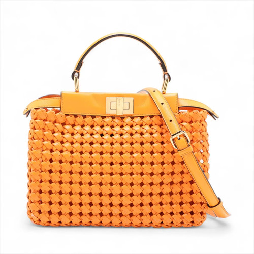Fendi Mini Peek-a-boo Leather 2 Way Handbag Orange 8BN244