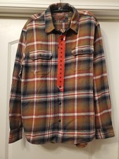 Orvis Men's Big Bear MED Heavy Weight Cotton Flannel Shirt Brown White Red NWT