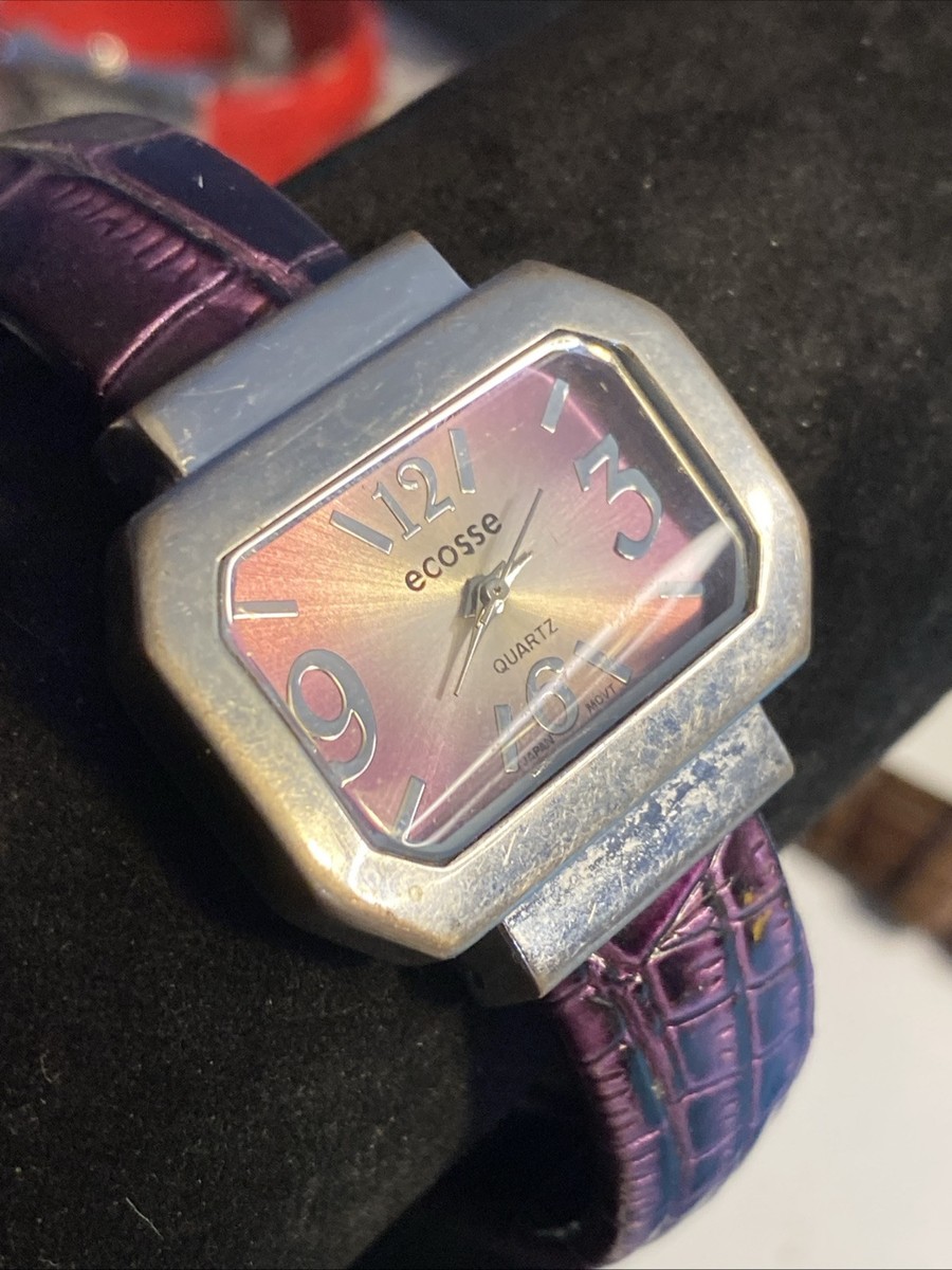 Ladies Ecosse Rectangle Silver Tone Purple Band New Battery  display picture 1