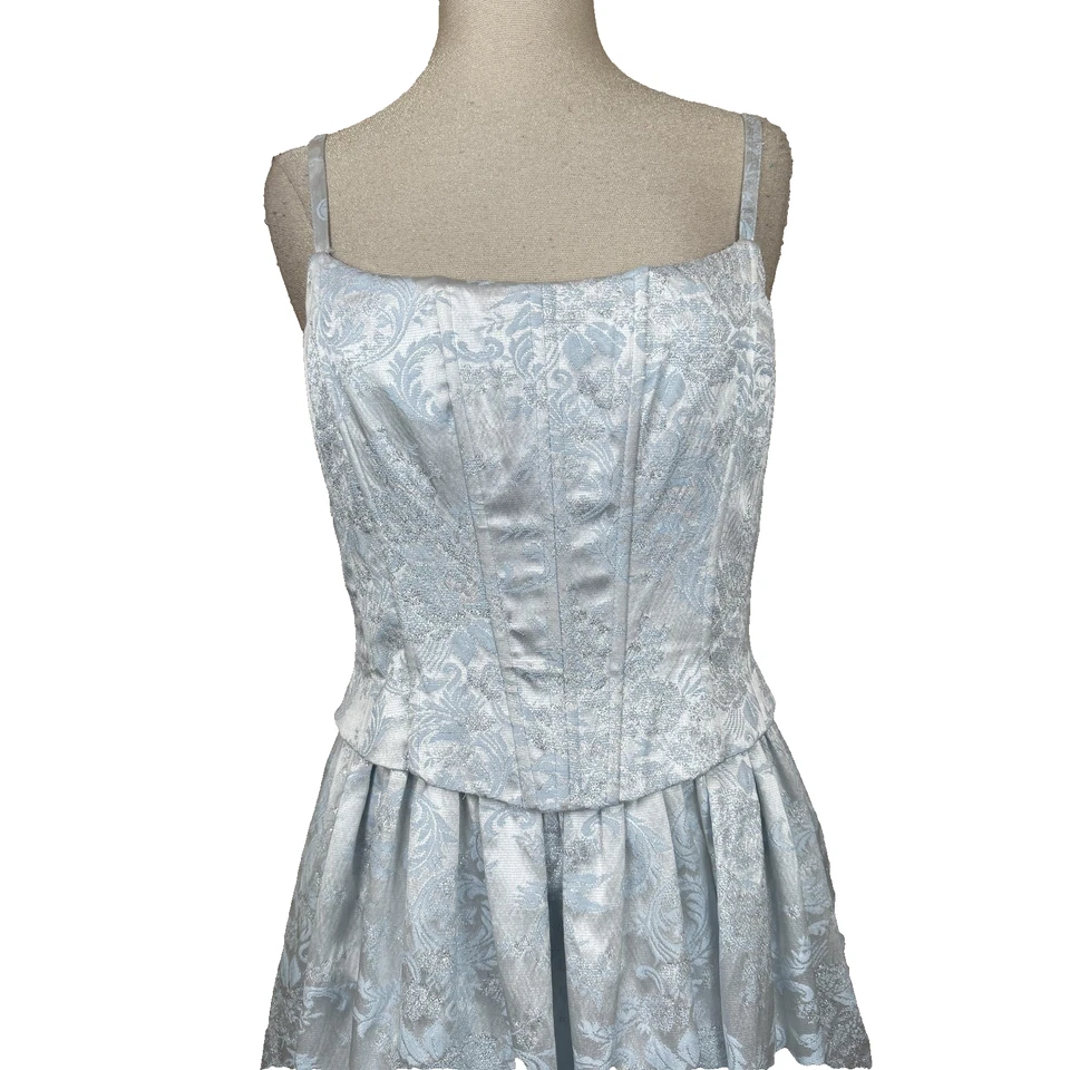 Vtg Jessica McClintock Gunne Sax Dress Womens 11/12 Brocade Gown Bridgerton Blue - Image 3 of 4