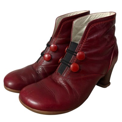 John Fluevog Operetta Giulia Burgundy Red Leather 2.5  Heel Ankle Boots US 7.5