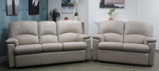 G PLAN CHLOE PAIR OF 3 & 2 SEATER SOFAS IN PEBBLE LEATHER. RRP £3394.