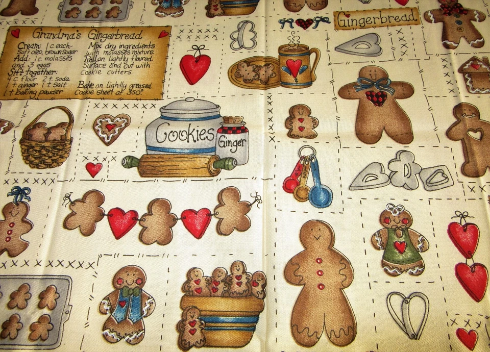 Vintage Dianna Marcum MARCUS BROS Grandma's Gingerbread Fabric 2yd X 44" - Image 3 of 3