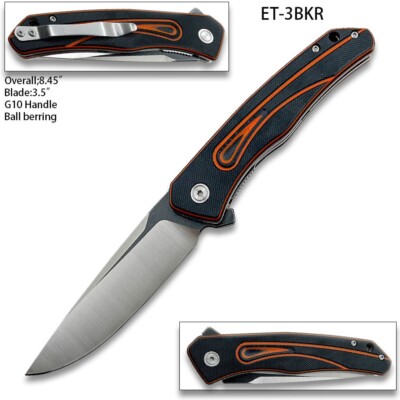 G-10 Ball Bearing opening Folding Knife Black & Red Handle