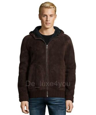 GUCCIボアコート New Gucci Shearling Suede Leather Bomber Hooded Jacket Brown