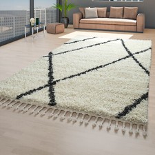 Tapis Scandinave Beige Salon Poils Longs Motif Losanges Design Scandinave