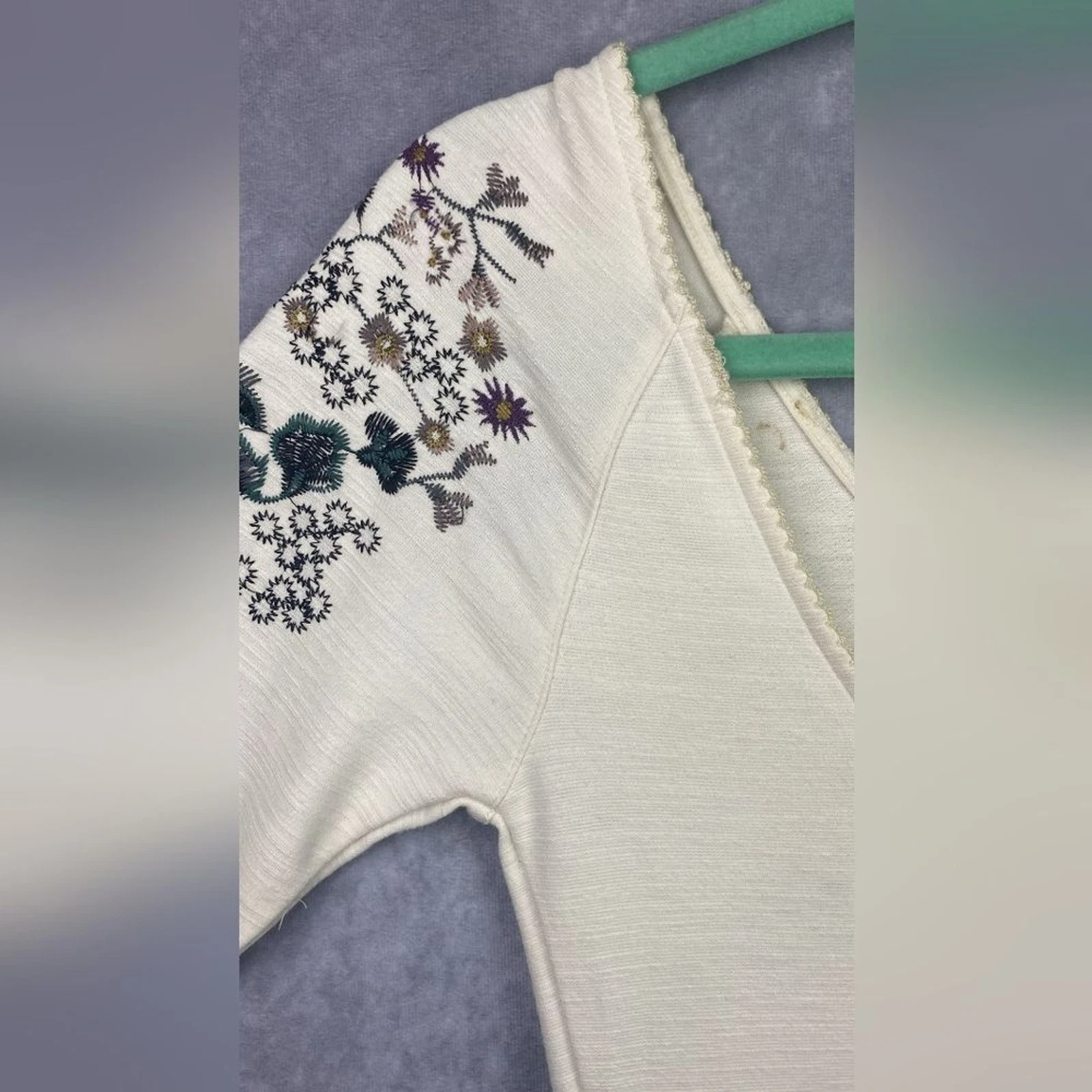 OFF WHITE Abito Free People stile skater midi ricamato floreale manica Xs to S bianco sporco