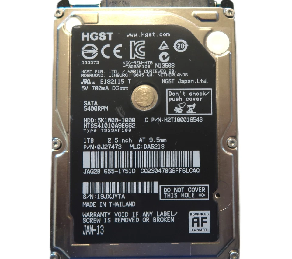 Hitachi HTS541010A9E662 0J27473 DA5218 Thailand 1000gb 2.5" Sata HDD JAN-13 - Image 2 of 2