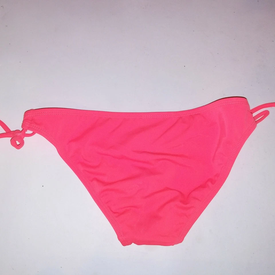 Parte inferior de biquíni LA Hearts pequena laranja neon gravata lateral sólida - Imagem 4 de 4